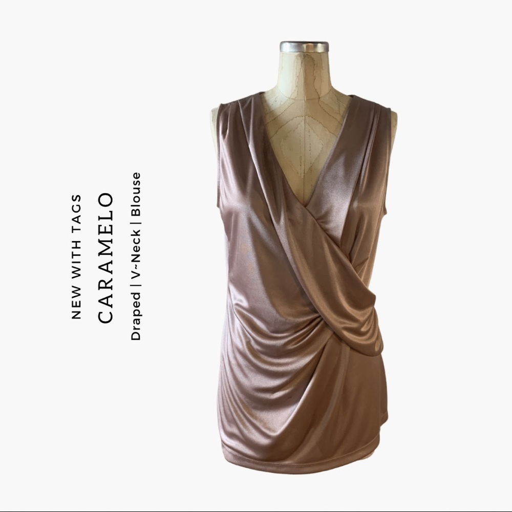 Caramelo Draped Satin V-Neck Sleeveless Top Blush Pink Size S NWT